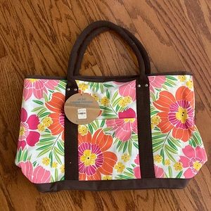 PB Teen Jet Set Luggage tote Bag Tropical Flowers Orange Pink